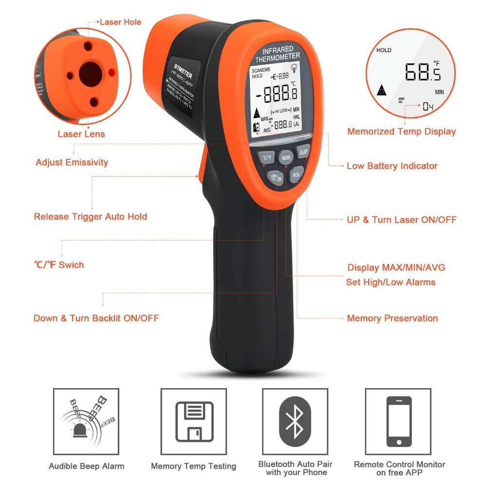 BTMETER Digital Pyrometer Non- - Industrial Laser Temperature Gun 评论和价格